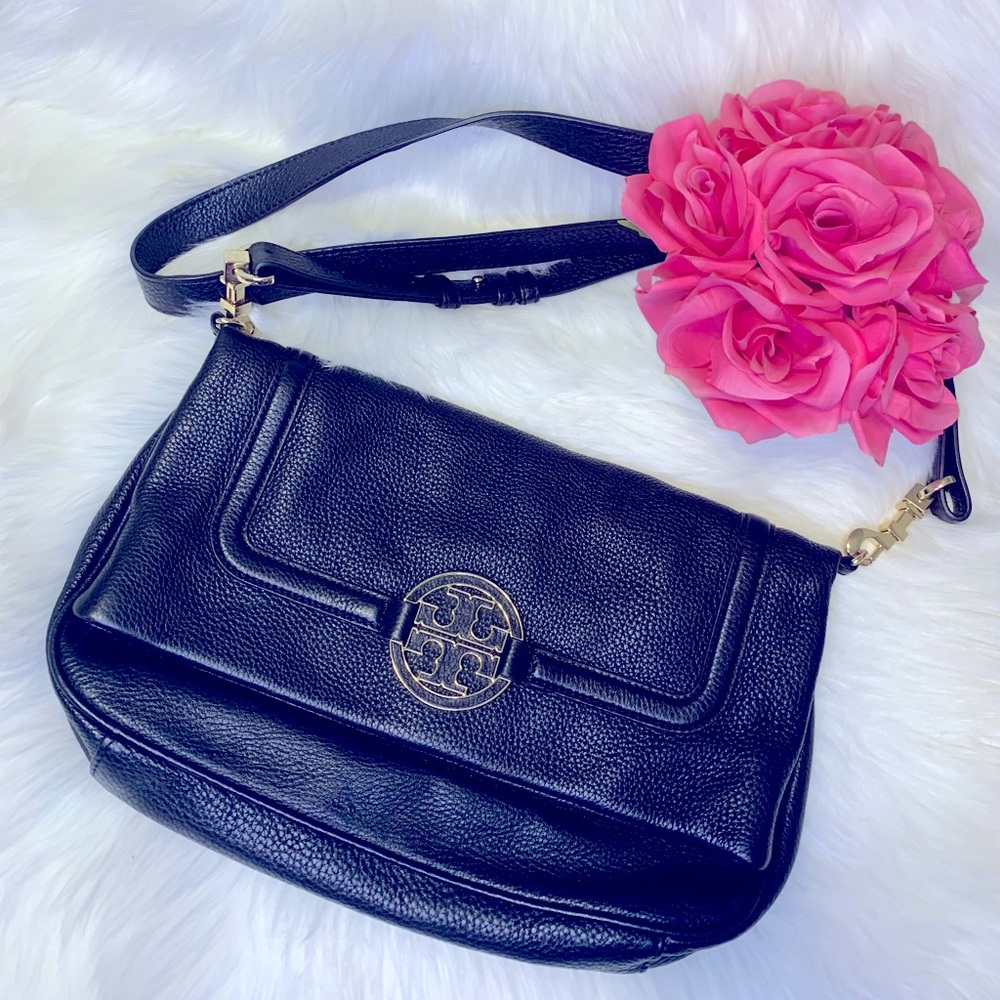 ✨Tory Burch Amanda Foldover Black Messenger Bag
